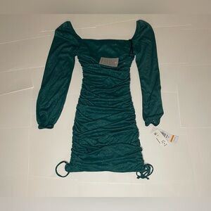 Jump Apparel Ruched Glitter Long Sleeve Minidress